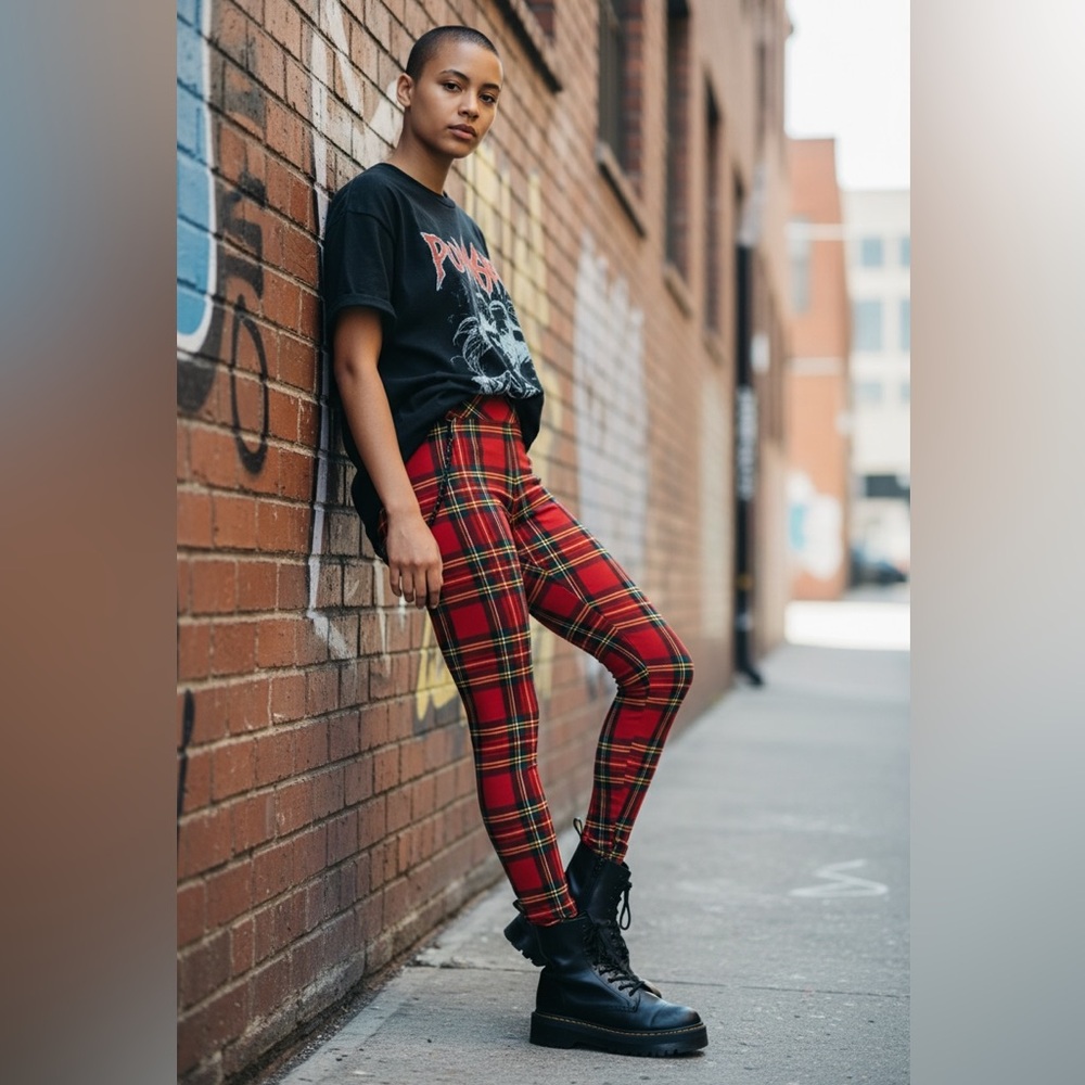 TORRID Betsy JohnsonSlim Pixi with Chain Pants  Red Plaid Leggings 00 M/L 10